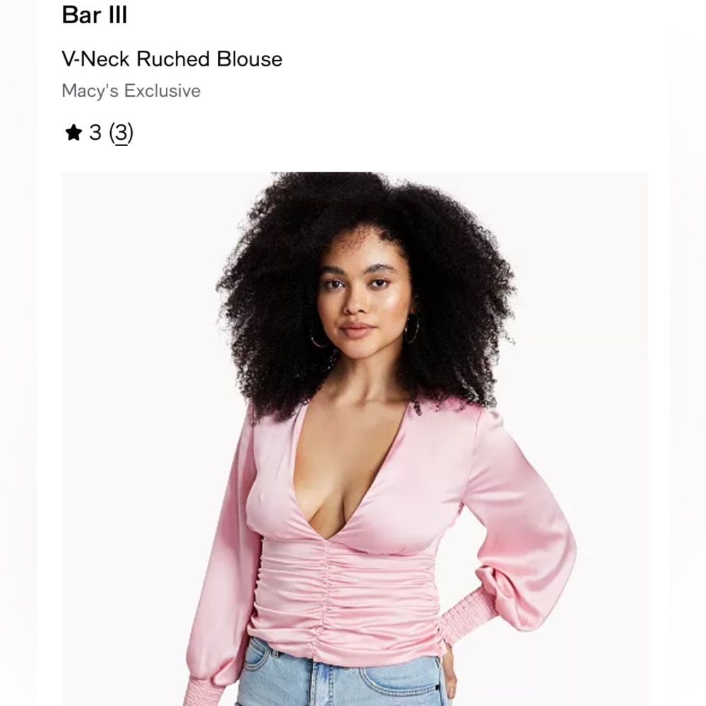 Bar III Pink Satin NWT Low cut Blouse with Ruched Waistline and Cinched Cuffs